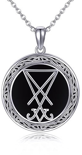 CUPENDA Satanische Halskette Sterlingsilber Schwarzer Achat Anhänger Schmuck für Frauen