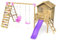 Rebo Orchard 4FT Wooden Playhouse + Swings, Rock Wall, Deck & 6FT Slide – Luna Purple