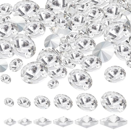 FINGERINSPIRE 120 Stück Strasssteine Mit Spitzer Rückseite 6/8/10/12/14/16 mm Glas Strasssteine Edelsteine Klare Runde Kristallperlen Juwelen Verzierungen Facettierte Diamanten Für Hochzeitskleid