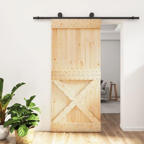NITCA Porta Scorrevole in Legno con Set Hardware, Porta del Granaio, Porta Scorrevole Esterno e Interno, Porta Scorrevole da Letto, Cucina, Fienile, Garage e così, Nero 95x210 cm Tipo 4