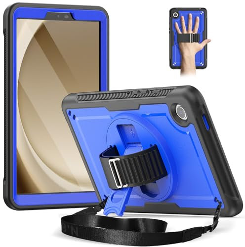 Timecity for Samsung Galaxy Tab A9 Case 8.7 2023, Shockproof Sturdy Case with Screen Protector,Kickstand/360 Rotating Hand Strap,Pencil Holder, Heavy Duty Cover for Galaxy Tablet A9 Kids,Dark Blue