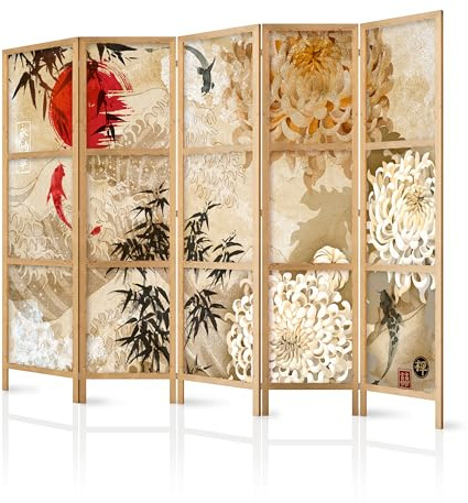 murando - Paravent Japonais Décoratif Intérieur, Japonais, 225x172 cm | 5 Panneaux, Toile Imprimée, Séparation de Pièce, Impression sur une Seule Face, Pliable, Cadre en Bois, Moderne pour Salon