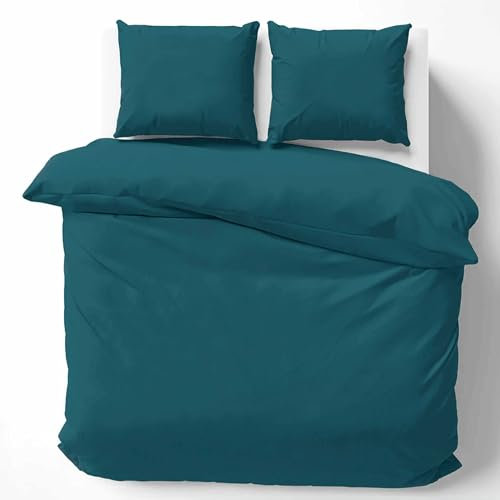 Cotton Castle Bettwäsche Bettgarnitur Bettbezug 100% Baumwolle 135x200 155x220 200x200 200x220, Farbe:Teal, Größe:200 x 220 cm