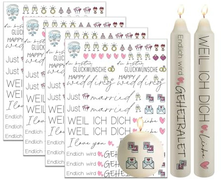 Bolosa 4 Stück Kerzentattoos Hochzeit, Wasserschiebefolie Hochzeit, Kerzen Tattoo Hochzeit, Kerzentattoo Hochzeit, Kerzenfolie Hochzeit, Kerzen Dekorieren Hochzeit, 19x14cm Rub on Sticker(Hochzeit 7)