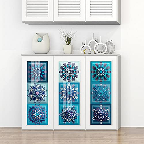 Self Adhesive Wall Tiles Stickers Aqua Blue Print Tile Stickers PVC Self Adhesive Wall Tiles Heat Resistant Tile Stickers for Kitchen Bathroom Waterproof Peel and Stick Floor Tiles Tile Pai