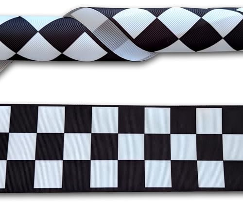 Black & White Chequered Check Flag Grosgrain Ribbon 75mm / 3 Wide 2 Yards (1.82 metres), Ideal for Craft Projects, Scrapbooking, DIY Hair Bows, Present Wrapping etc.