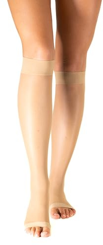 SEGRETA 00022 - Gambaletti Punta Aperta Uomo e Donna Compressione Graduata, Calze con Tallone Anatomico e Bordo Confortevole, 140 Den, 18-22 mmHg