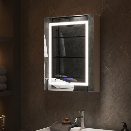 joolihome living LED Bathroom Mirror Cabinet, 400x600mm,Demister, Dimmable, 3 Colour Light Makeup Mirror,Wall Mounted Bathroom Mirror Cabinet with Lights and Shaver Socket (40 x 60 cm)