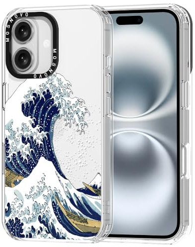 MOSNOVO Hülle für iPhone 16 – Durchsichtige, schlanke, stoßfeste TPU+PC-Handyhülle, [6,6 Fuß Fallschutz/Anti-Abziehen] - Große Welle