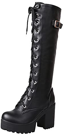 Generisch Over-the-knee boots, women's boots, waterproof women's lace-up boots, high-heeled platform shoes, women's boots with thick heels, ankle boots, women's with heel, sexy, casual, black, 5 UK