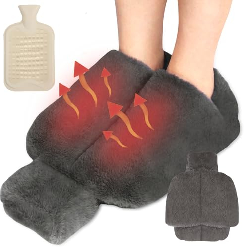 PRITOK Bolsa de agua caliente para pies caliente: 2 l grande botella de agua caliente para pies sin electricidad para mujer/hombre/adulto, súper suave y cálida, botella de agua caliente para pies para