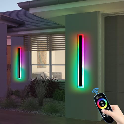Mikeru Outdoor RGB-Wandleuchte, 16 Farben dimmbare Wandleuchte IP65 wasserdicht Weihnachten Wandleuchte 3000K-6000K mit Fernbedienung, 10%-100% dimmbare Außenwandleuchte für Hof, Villa, Zaun 80CM