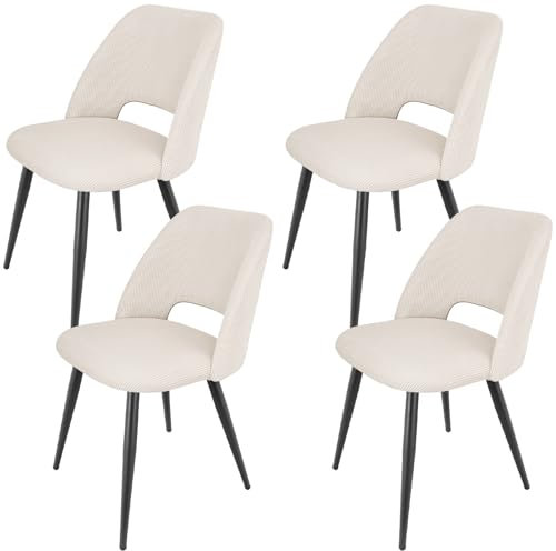 WAFTING Esszimmerstühle 4er Set, Kordsamt Stuhl Mit Dickem Cord-Schwamm Gepolsterter, Esstischstühle mit Separaten Metallbeinen, für Esszimmer, Wohnzimmer, Schlafzimmer und Empfang, Beige