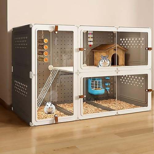 Luxuriöser Chinchilla-Schrank, Kleintierkäfig, Eichhörnchen-Villa, DIY-freie Landschaftsbau-Lochplatten, Vierseitige Belüftung(Black,105x45x70cm)
