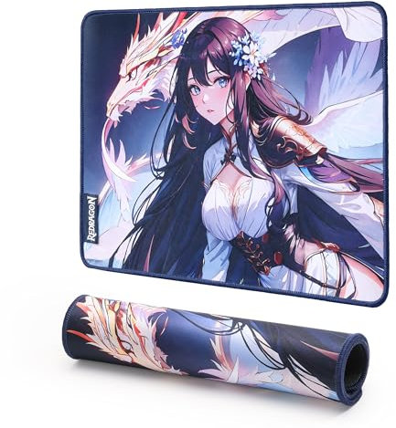 Redragon P046-S Anime-Gaming-Mauspad - Glatte Lycra-Oberfläche, rutschfeste Gummibasis, spritzwassergeschützt, langlebiges 5mm Dickes Design, 13 x 10 Zoll, dunkelblau