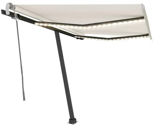 JUDYY Tenda da Sole Retrattile Manuale con LED 350x250 cm Crema,Anti UV,Tenda Sole Retrattile,Tende da Giardino-3069722
