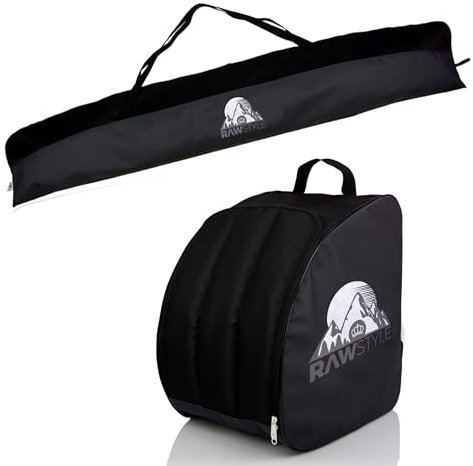 Rawstyle Skitasche Ski-Schuh-Tasche Kombi-Set SKI-Tasche wasserdicht Ski Bag Ski Cover Wintersport 160cm 180cm 190cm (schwarz-schwarz, 160cm)