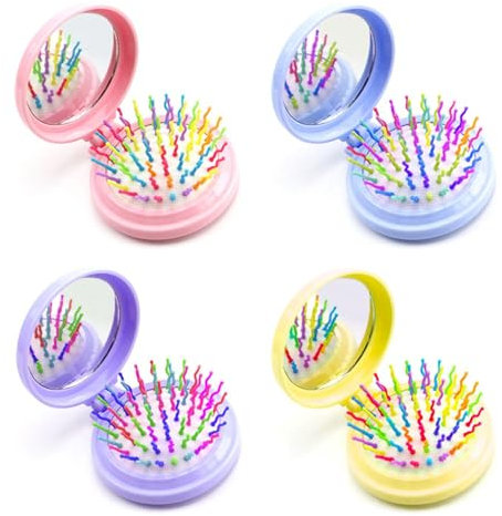 Brosse De Poche Pliable 4 Pièces, Brosse À Cheveux Avec Miroir, Brosse De Voyage, Mini Brosse À Cheveux, Miroir Pliant, Brosse Pliable