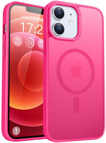 PuyaTeya für iPhone 12/12 pro Hülle, mit Magnetisch, Militärschutz Transluzent matt stoßfest Anti-Kratzen/Anti-Fingerprint/Anti-Glatte Handyhülle für iPhone 12/12 pro (Neon Pink)