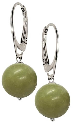 I.L.U.S Oliv Grüne Ohrringe Jade Edelstein mit 925 Sterling Silber-Olive Ohrring Grüner Stein Hängend-Natur Kristall Ohrschmuck Jadeit Geschenke für Frauen Hängeorringe mit Anhänger Kugel