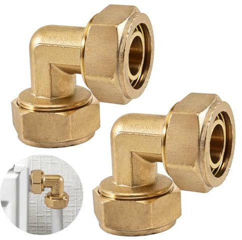 Beatific 2 Stück 90 Grad Schraubfitting Winkel, Ø25x3 mm Schraubfitting 90° Winkel, DVGW, UBA Konform, Messing Klemmverschraubung für Mehrschicht Verbundrohr, PEX-Rohre, Aluverbundrohre