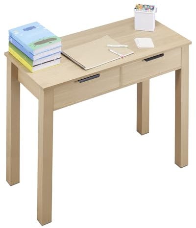VEVOR Small Desk with Drawers, Kids Desk for Bedroom, Modern Simple Study Table for Drawing, Reading, Writing, Rectangle MDF Furniture Study Storage Table for Home, Office, Light Wood