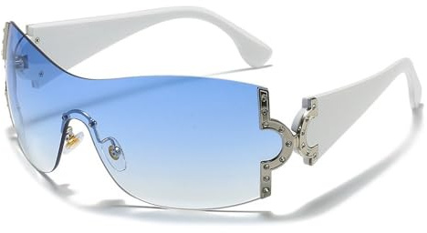 MYSXSWHL Gafas de sol de una pieza de moda para mujer, con cristales, UV400, coloridas, C6, blancas y azules.