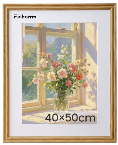 Feihorrm Vintage Bilderrahmen, Eiche Massivholz Fotorahmen, Mit gehärtetem Glas, Für 40x50 cm-Fotos ohne Passepartout oder 29x39 cm-Fotos mit Passepartout (Beige, 40x50 cm)