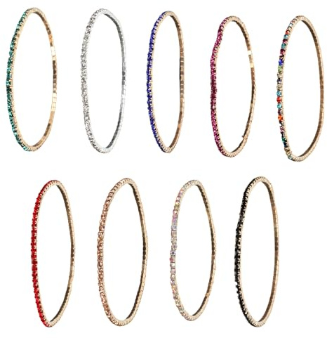 jojnsha 9 bunte Zirkonia-Perlen, Stretch-Armband, mehrfarbige Strasssteine, Handkette, Schmuck, mehrschichtige Armbänder, Zubehör
