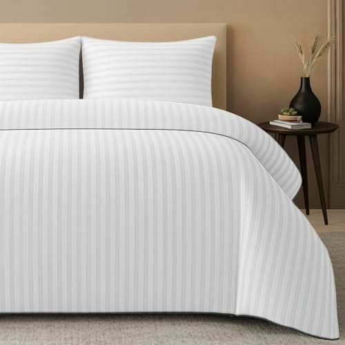 Pamposh Satin Stripe Single Duvet Cover Set Pack of 2 - Premium Hotel Quality Quilt Cover Bedding Sets - Hypoallergenic Ultra Soft Microfiber Bed Linen