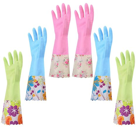 3Paar Gummi-Spülhandschuh, Putzhandschuhe, Wiederverwendbare Reinigungshandschuhe, Gefütterte Geschirrspülhandschuhe, Spülhandschuhe für Küche, Lange Ärmel für Küchen, Badezimmerreinigung,Gartenarbeit