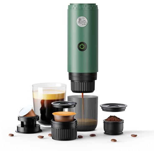 RECAFIMIL Macchina da caffè portatile 3-in-1, macchina da espresso portatile a 19 bar con riscaldamento automatico, compatibile con capsule NS e DG e caffè macinato per campeggio, viaggi e casa (Verde