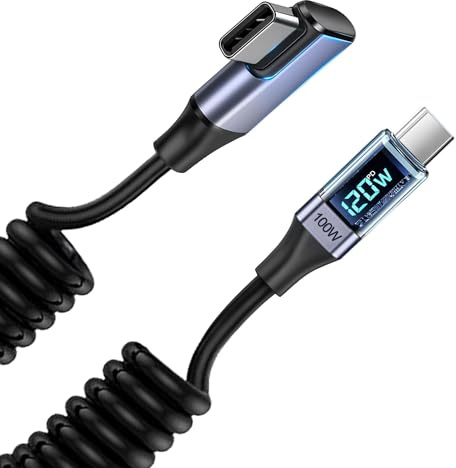 Ailah Cable USB C a USB C espiral 60W - Cable de carga rápida PD 3.0, extensible y antienredos, compatible con smartphone, tablet, ordenador portátil