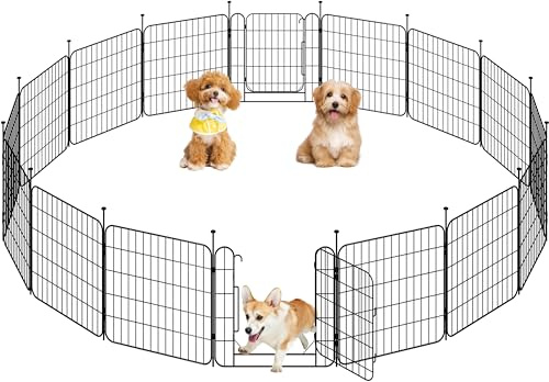 Yaheetech 16 Paneles Parque para Perros 60 x 60 cm con 2 Puertas Recinto | Reja Plegable para Cachorros y Conejos Perreras de Metal para Interior Exterior con Estacas, Punta Ovalada y Plana
