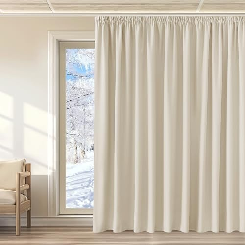 KGORGE Raumteiler Vorhang Blickdicht Thermovorhang Hitzeschutz Kräuselband | Hellbeige, 1er Set, H260 x B300 cm, Thermo Vorhang gegen Hitze für Schienensystem, Verdunkelung, Sonnenschutz, für Wohnzimmer