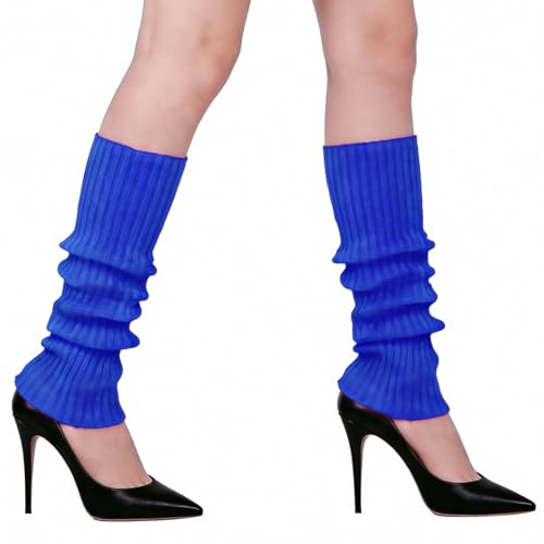lokxmve Damen Beinstulpen Neon Blau Stulpen Damen Bunt Strickstulpen | 80er 90er Jahre Accessoires Leg Warmers Beinwärmer Fasching Kostüm Zubehör für Karneval Tanzen Fasching Mottoparty Maskerade