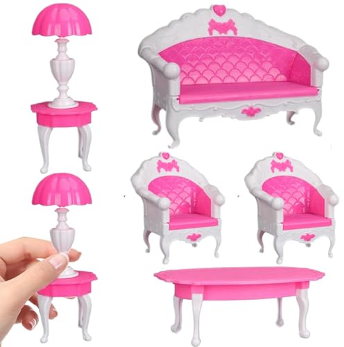 Joygoodta Puppenhaus-Möbel, 6 Stück/Set, Kunststoff-Miniatur-Puppenhaus-Couch, Klassische niedliche Miniatur-Möbel, DIY-Zubehör für Wohnzimmer, Schlafzimmer
