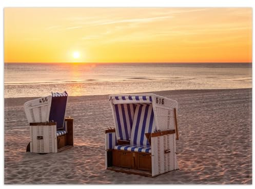 Wallario Rutschfester, Teppich mit Motiv - Fußmatte Strandkörbe im Sonnenuntergang, Größe 50 x 70 cm - flachgewebt