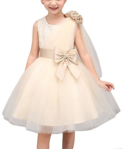 Happy Cherry Fille Enfant Robe Mariage Anniversaire Robes de Princesse avec Ceinture Nœud Papillon - Couleur:Champagne - 140cm(9-10 Ans)