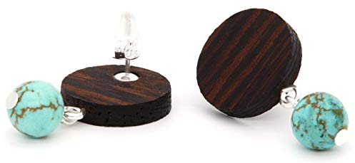 NaturSchatulle Holzschmuck Holzohrringe Naturstein-Perle türkis I 925 Sterling Silber Ohrstecker Ohrringe Holz Damen Ohrschmuck Wenge