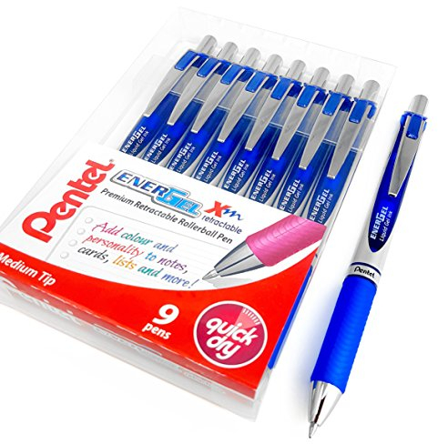 Pentel EnerGel XM BL77 - Druck-Gelschreiber, 0,7 mm – 52 % recyceltes Material – Packung mit 9 Stiften - Blau