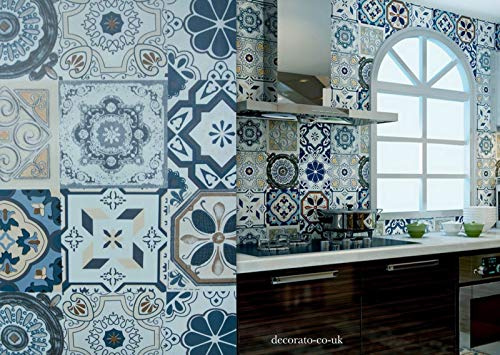 5 m marocain Carreaux en PVC papier peint de cuisine Autocollant carrelage mosaïque bleue à motifs Art mural