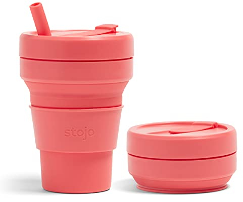 Stojo On The Go - Taza de café plegable, silicona, Coral, 24oz / 710ml