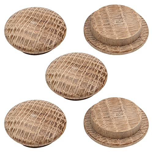 MroMax 5Pcs Round Wood Button Plugs 0.71 Dia Oak Hardwood Furniture Buttons Caps 18mm Wooden Screw Covers for Screw Holes Craft Furniture Decoration Woodworking