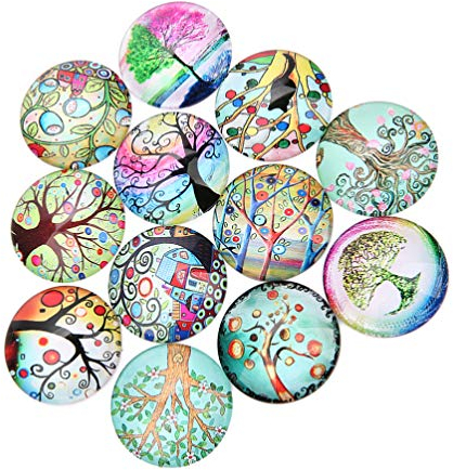 Artibetter Glas Cabochon Glasmosaik Runde Lebensbaum Muster Kristall Glas Halbrund Kuppel Flatback Aufkleber für DIY Basteln Anhänger Schmuck Herstellung 25MM 20 Stück
