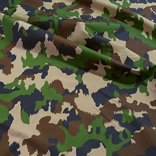 TOLKO leichter Camouflage Stoff aus Nylon im Flecktarn der schweizer Armee | Farbecht Reißfest UV-beständig | Popeline Stoffe zum Nähen Meterware | leicht 150cm breit (Schweiz leicht)