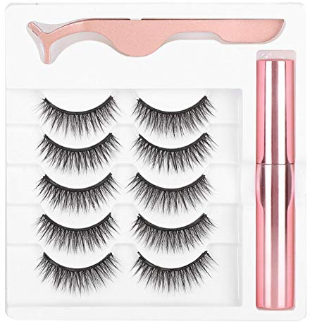 Magnetische Eyeliner und Wimpern-Kit - 5 Paare 3D Transparente Falsche Wimpern, Kein Kleber Benötigt, Mit Pinzette (#051)