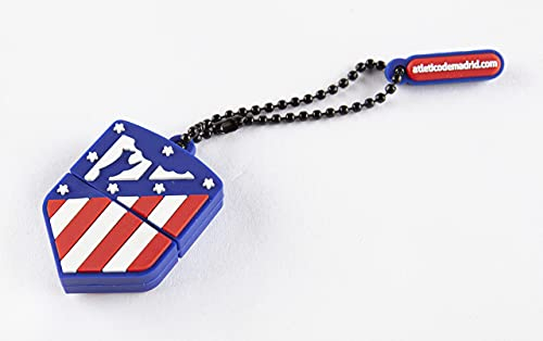 FRIENDLY LICENSE Atlético de Madrid - Pendrive de 32 GB - Forma y Colores del Escudo del Club - Incluye Pequeño Colgante - Acabado Engomado y de Ligero Peso - Producto Oficial del Equipo