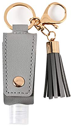 Yuanhe Bouteille Portable de DéSinfection des Mains Vides, Bouteille de Voyage en Plastique avec Porte-CléS pour DéSinfectant pour Les Mains en Cuir, avec Porte-CléS éTui à Gland (Gris)