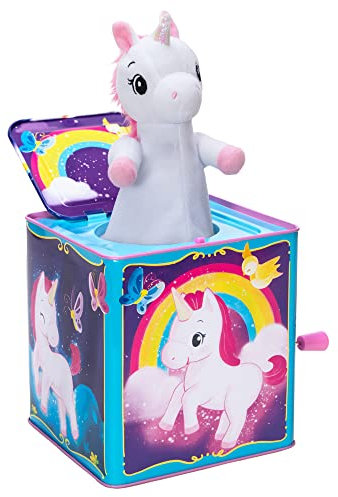 Schylling Pop & Glow Unicorn Jack in the Box - Unicorn Toy for Kids with Handle, Music Box for 18 months +